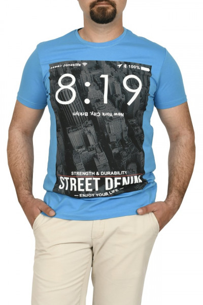 Tricou barbat cu imprimeu Street Denim, turcoaz