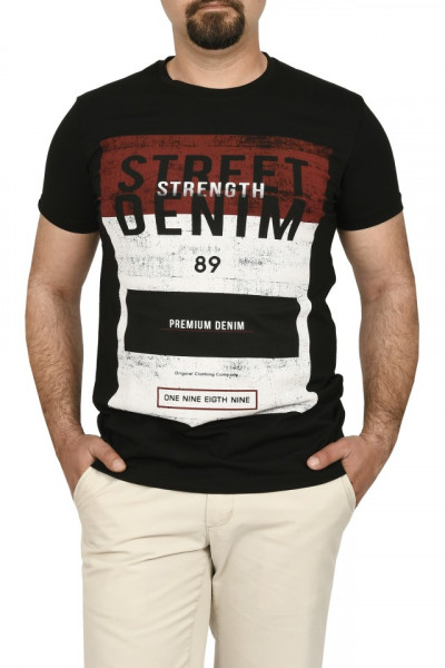 Tricou slim fit cu imprimeu STREET DENIM, negru