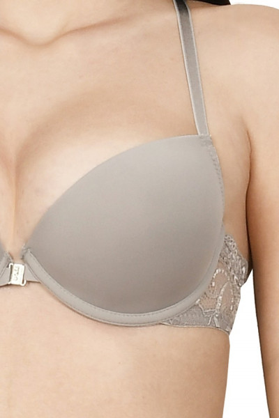 Set sutien cu bretele in “X” si chilot tanga, gri - Img 3