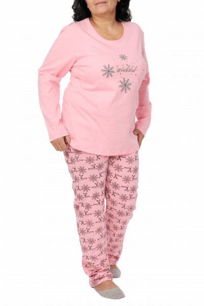 Pijamale dama din bumbac, Adelle, big size, roz