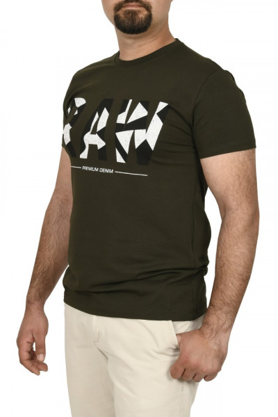 Tricou slim fit cu imprimeu RAW, kaki