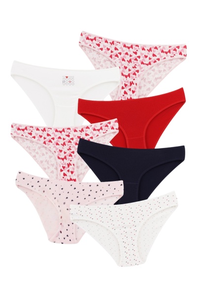 Set 7 perechi chiloti dama basic Amora, imprimeu inimioare