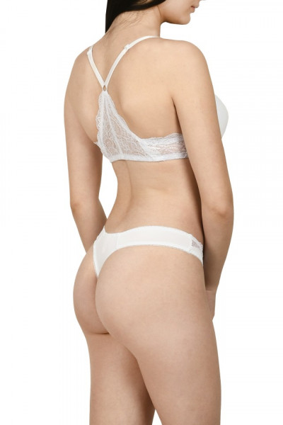 Set sutien cu bretele in “X” si chilot tanga, alb - Img 2