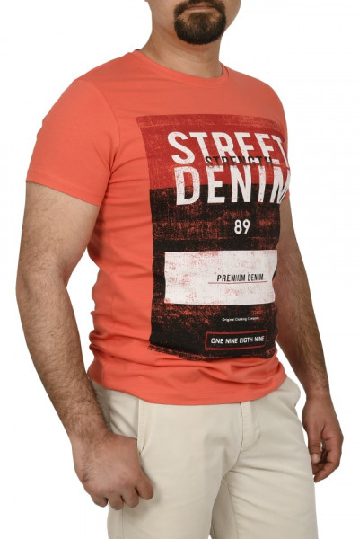 Tricou slim fit cu imprimeu STREET DENIM, corai