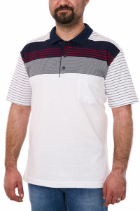 Tricou clasic bumbac, Blue Marine, alb cu dungi