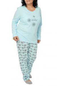 Pijamale dama din bumbac, Adelle, big size, light blue