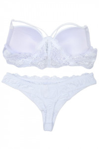 Set sutien cu bretele in “X” si chilot tanga, alb - Img 5