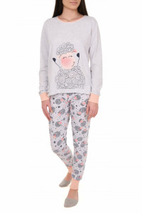 Pijamale dama cu garnituri contrastante, Sheep, gri