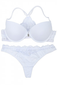 Set sutien cu bretele in “X” si chilot tanga, alb - Img 6