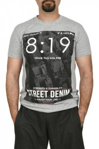 Tricou barbat cu imprimeu Street Denim, gri