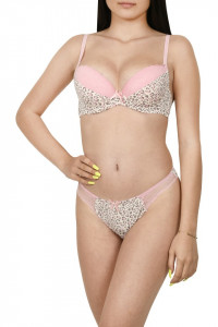 Set sutien cu chilot, imprimeu leopard, roz