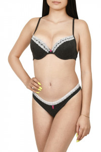 Set sutien semiburetat si chilot tanga, Lemila, gri petrol