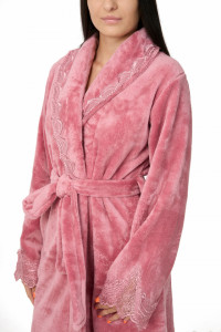 Halat dama cu aplicatii din dantela, Jeannine, dark powder pink - Img 2