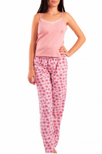 Pijama dama, cu pantalon lung, Linse, roz pudra