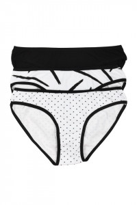 Chiloti dama, imprimeu grafic, alb/negru, set 3 buc