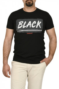 Tricou slim fit cu imprimeu BLACK, negru