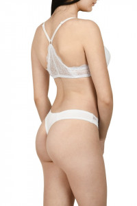 Set sutien cu bretele in “X” si chilot tanga, alb - Img 2