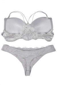 Set sutien cu bretele in “X” si chilot tanga, gri - Img 6
