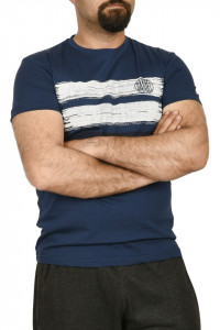 Tricou barbat cu imprimeu grafic, albastru - Img 2