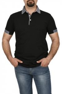 Tricou clasic cu guler, Glo Story, negru
