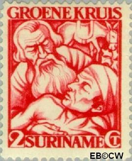 Suriname SU 142 1929 Groene Kruis Gebruikt 2+2