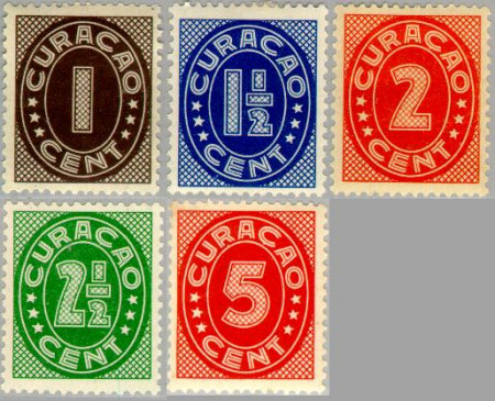 Curaçao CU 121#125 1936 Type 'Vossen' Ongebruikt