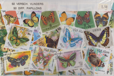 Postzegelpakket, 50 verschillende Vlinders