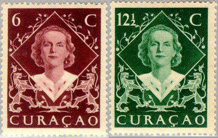 Curaçao CU 198#199 1948 Inhuldiging Juliana Gebruikt