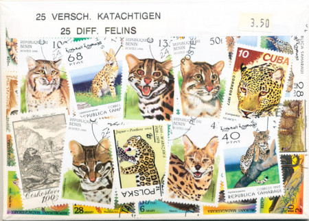 Postzegelpakket, 25 verschillende Katachtigen
