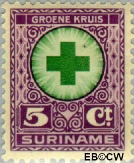 Suriname SU 128 1927 Groene Kruis Gebruikt 5+3