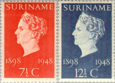 Suriname SU 274#275 1948 Regeringsjubileum Wilhelmina Postfris