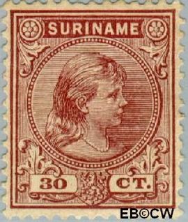 Suriname SU 28 1892 Hangend haar Gebruikt 30
