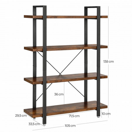 Biblioteca cu rafturi Industrial Bookshelf 105 x 33,5 x 138 cm (L x L x P) - Img 6