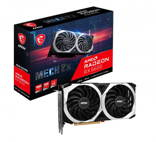 MSI AMD Radeon RX 6600 MECH 2X Graphics Card 8GB GDDR6, PCIE 4.0, Dual Fan, GPU Upto 2491MHz, 2 Slot, 1XHDMI, 3XDP, 235mm Length, Max 4 Display Out, 1X8 Pin Power, 500W Or Higher PSU Recommended