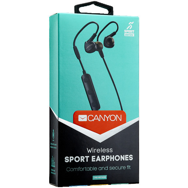 CANYON BTH-1 Bluetooth sport earphones with microphone, cable length 0.3m, 18*25*22mm, 0.028kg, Black ( CNS-SBTHS1B )