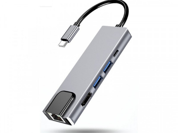 E-GREEN Adapter USB 3.1 Tip C (M) - HDMI+2X 3.0 USB + tip C + RJ45 (F)