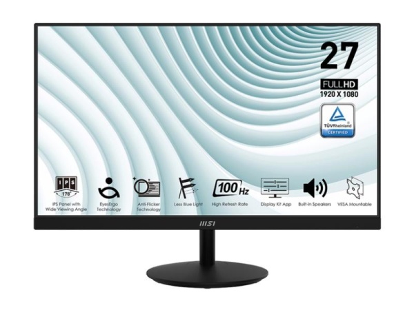 MSI MP271A PRO Monitor 27", Flat FHD, IPS, 100Hz, HDMI/DP/VGA, Crni