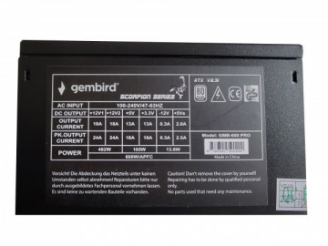 GMB-600-PRO Gembird napajanje 600W 80+BRONZE, PFC,12cm FAN, 20+4pin, 2x4pin,2x 6+2pin, 5xSATA - Img 2