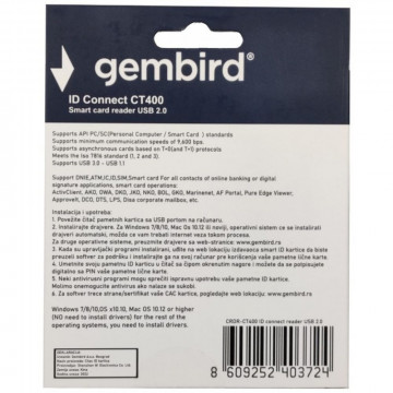 GEMBIRD GMB-CT400 Smart card reader USB 2.0 Citac za licne karte, saobracajne, bankarske - Img 5
