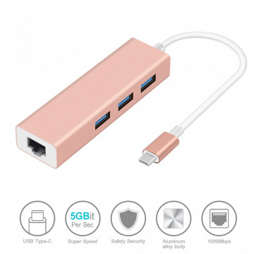 Adapter Type C na 3 USB 3.0 + RJ45 Gb JWD-T5 roze - Img 2
