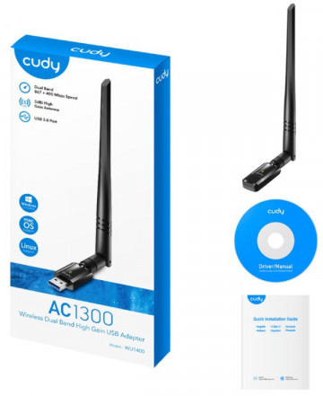 Cudy WU1400 AC1300 Wi-Fi USB 3.0 Adapter,2.4+5Ghz,5dBi high gain detach.antenna,AP(Alt.U1,U6) - Img 1
