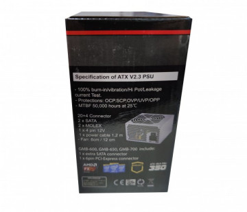 GMB-650-12 sa kutijom Gembird napajanje 650W 12cm FAN,20+4pin,4pin,3xSATA,1xIDE 4-pin, 6-pin - Img 2