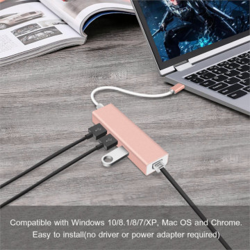Adapter Type C na 3 USB 3.0 + RJ45 Gb JWD-T5 roze - Img 3