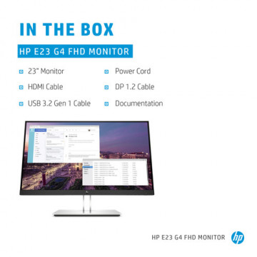 HP E23 G4 9VF96AAR 23" FHD, DisplayPort 1.2 cable, HDMI cable, AC power cord, 23 Inch FHD (1920x1080) - Img 6