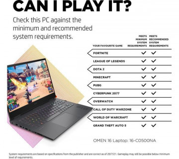 HP OMEN 16-c0500na 4S1C6EAR RYZEN7-5800H (3.0-4.4GHz, 16MB L3), AMD Radeon RX 6600M 8GB, 16.1 QHD LED, 16GB (2x8GB), SSD 512GB PCIe NVME, NO ODD, WIFI, BT, Backlit Kbd, ACA 230W, BATT 6C 83Whr - WIN10 64 - Img 5