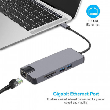 Adapter Type C na RJ45 (LAN) HDMI VGA 2xUSB 3.0 PD SD microSD 8u1 JWD-TC32 - Img 4