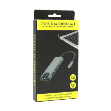 Hub Type-c na HDMI Type C 2xUSB3.0 LAN (5 u 1) - Img 1