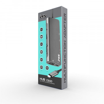 USB HUB C500, HDMI+VGA+USB3.0*2+PD+SD+RJ45 1000 M+3.5mm, MS - Img 1