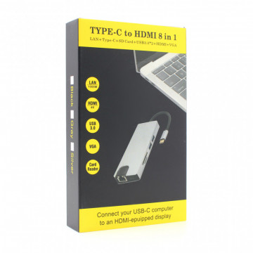 Adapter Type C na RJ45 (LAN) HDMI VGA 2xUSB 3.0 PD SD microSD 8u1 JWD-TC32 - Img 5