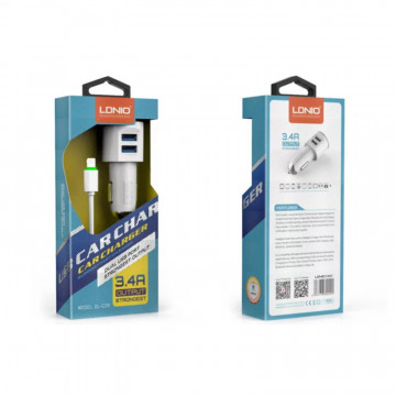 Auto punjac LDNIO DL-C29 dual USB 3.4A sa iPhone 6/6S kablom beli - Img 1